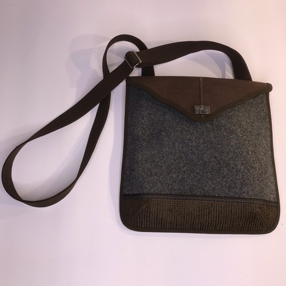 Material Things Unisex Gray Brown Crossbody Bag - Picture 3 of 8